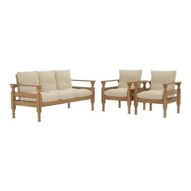 Imagem de Jogo Sofá Madeira Maciça 3 Lugares E 2 Poltronas Liz Multimóveis Vcr7001 Bege Bege