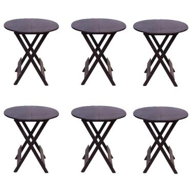 Imagem de Kit 6 Mesas Redondas Dobráveis Em Madeira Maciça 70X70 Marrom Ideal Para Bares E Restaurantes