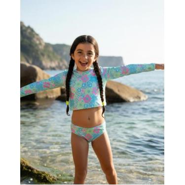 Imagem de Biquíni Infantil Manga Longa Proteção UV Conjunto Praia Piscina Juveni