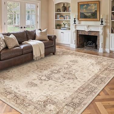 Imagem de PureCozy Tapete marrom 15 x 23 cm, lavável, vintage, para sala de estar, antiderrapante, retrô, envelhecido, medalhão, oriental, macio, fino, grande, para escritório, quarto, sala de jantar, sala de