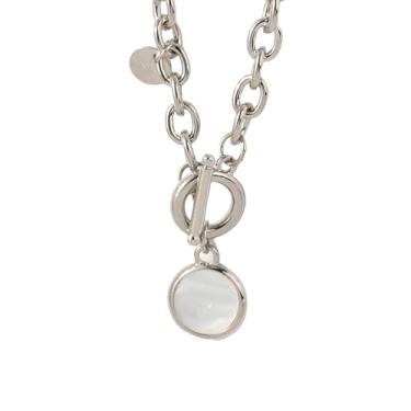 Imagem de Colar feminino com pingente redondo de flor de ouro 14K - Colar com pingente redondo, corrente grossa, fecho punk, colar longo, pingente de flor, colar gargantilha, Large, Ouro amarelo, Sem Pedra