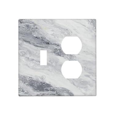 Imagem de Naiqadnehz Capas de tomada de mármore branco cinza textura padrão de pedra 1 botão 1 interruptor duplex capas de placa de interruptor de luz elétrica placa decorativa de parede para decoração de