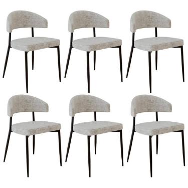 Imagem de Cadeira De Jantar Estofada Kit 6 Chloe M25 Linho Lautrec Off - Mpozenato