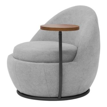 Imagem de Poltrona Kaira Mesa Lateral Esquerda Base Fixa Preto Bouclé Cinza Clar