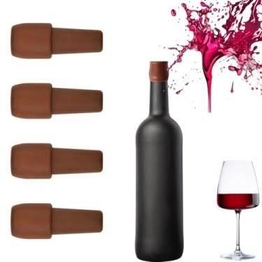Imagem de Kit Tampa Rolha de Silicone Reutilizável para Vinho Vedação Hermética Sustentável Flexível e Compatível com Garrafas de Vinho e Espumante 4 Unidades JETBUY (Marrom)