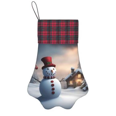 Imagem de SKKNT Boneco de neve de Natal, 3 estampas, meias de Natal, animais de estimação, decoração de Natal, cães, gatos, árvores, doces, presente, conveniente