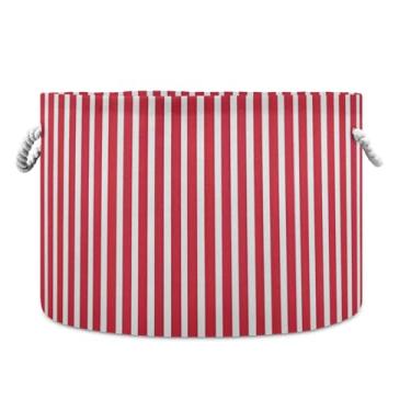 Imagem de JUZIHAI Cesta de armazenamento dobrável Red Line cesto de roupa suja para bebê, cobertor com alças de corda de algodão, caixa de brinquedos dobrável, organizador de armário para quarto, berçário, casa