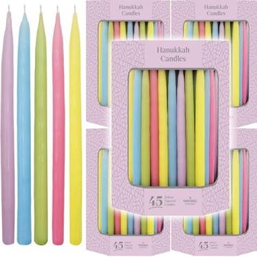 Imagem de Velas de Hanukkah coloridas pastel Deluxe afuniladas Hanukkah Menorá para todas as 8 noites de Chanucá (pacote com 5)