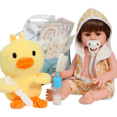 Imagem de Boneco Reborn Realista 46cm Corpo Vinil Roupão Patinho - Cegonha Rebor