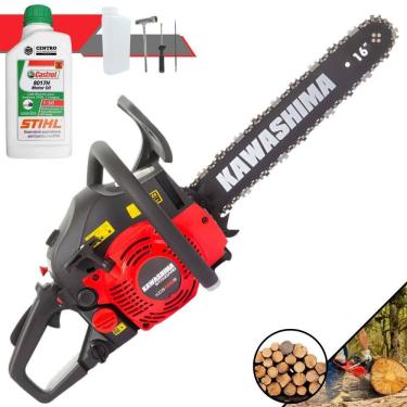 Imagem de Motor Serra Kawashima KCS420S À Gasolina 2T 42cc Sabre 16’` Motosserra Profissional Ideal Para Corte de Árvores e Desdobra de Madeira + ÓLEO STIHL