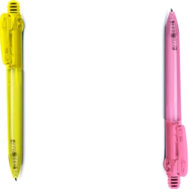 Imagem de Caneta Esferográfica Retrátil com Grip Antiderrapante, Escrita Azul, Plástico Translúcido, 10 Unidades, Design Executivo, Corpo Cilíndrico, para Escritório (Amarelo e Rosa)