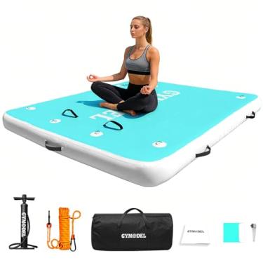 Imagem de Doca flutuante inflável, plataforma de doca inflável, plataforma de doca de ar de 6/8/3 m, bote flutuante para ilha, plataforma de ar antiderrapante com escada removível para piscina, praia, oceano