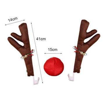 Imagem de Dioche Conjunto de Decorações de Chifre e Nariz de Rena de Natal para Carro Kit de Decoração de Feriado de Veículo Festivo para Carros, Caminhões, SUVs, Pelúcia Macia, Chifres de 16 (ONE)