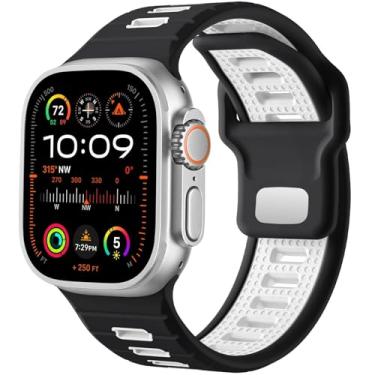 Imagem de SOMKB Pulseira masculina de relógio esportivo, para Apple Watch Ultra 2/Ultra, 49 mm, 45 mm, 44 mm e 42 mm, pulseira de substituição de silicone compatível com IWatch Series SE 9 8 7(D)