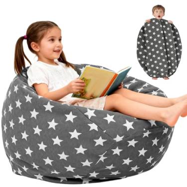 Imagem de DJAPWPX Almofada de assento de pufe para armazenamento de brinquedos de 61 cm, almofada macia para pufe de animais de pelúcia, armazenamento confortável de animais de pelúcia para ler e armazenar