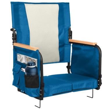Imagem de behairity Assentos de estádio extra largos com suporte para as costas, cadeiras de arquibancada com encosto alto e almofada, assento de arquibancada portátil acolchoado com apoios de braços, suporte