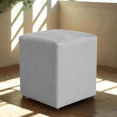 Imagem de Puff quadrado em MDF e Estofado em Veludo suporta até 150kl sala，quarto，pufe，puff redondo(Cinza claro)