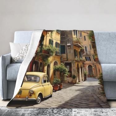 Imagem de Cobertor grande ultra macio com estampa de rua italiana, perfeito para cama, sofá e viagens, manta de flanela aconchegante e quente