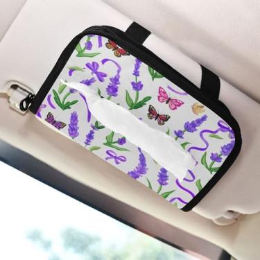 Imagem de SEHANY Porta-lenços de papel de carro lavanda roxa, caixa de lenços para carro, viseira solar, porta-guardanapos retangular, dispensador de máscara de carro, caixa de lenços de papel para automóvel