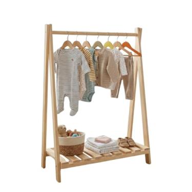 Imagem de Arara de Roupas Infantil de Madeira, A-Frame, com Prateleira Inferior, Cabideiro para Quarto de Criança, Natural
