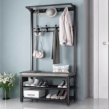 Imagem de Cabide De Metal Resistente Com Ganchos Duplos, Cabideiro De Árvore De Salão Livre, Cabide De Cama Com 2 Prateleiras, Móveis De Entrada, Para Sala De Estar, Corredor, White Gray, 80 cm