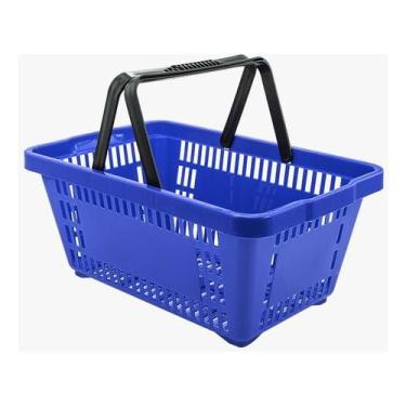 Imagem de Kit 3 Cestas De Compras Cestinha Reforçada - Ideal para Supermercado, Mercado, Feira, Armazém ou Fruteira, Resistente, Perfeita para Transporte e Armazenamento de Produtos(Azul)