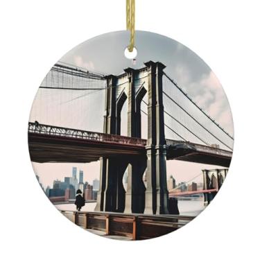 Imagem de Ponte do Brooklyn com estampa S de Natal para pendurar em cerâmica, pingentes de porcelana, decoração criativa de Natal