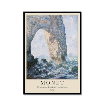 Imagem de Pôster de tela Monet Water Lily Sunrise Claude Monet impressões paisagem vintage imagem de arte de parede sala de estar decoração galeria pôster (SKU4,16x60 cm), moldura de metal preto)