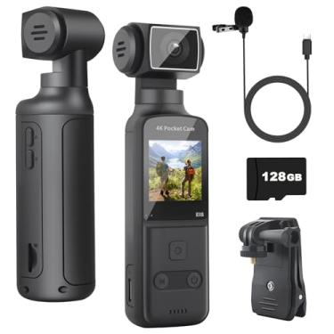 Imagem de ZOMFOM Câmera corporal 4K com microfone externo, mini câmera de bolso de vídeo e áudio, câmera de rotação de 270° para esportes ao ar livre, bicicleta, viagens, polícia, civis pessoais, 128 GB