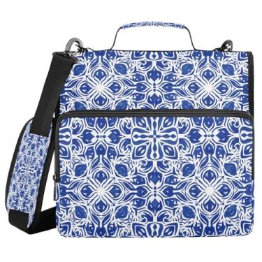 Imagem de SEHANY Fichário de zíper azul e branco com alça de ombro, capacidade para 500 folhas, vários bolsos, fichário com 3 anéis com zíper de 3 cm