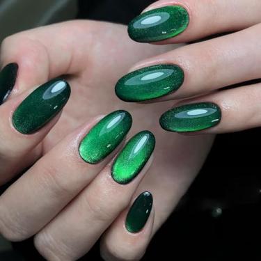 Imagem de AHAMIOU Kit de esmalte de gel Crystal Cat Eye Conjunto de esmalte magnético para unhas holográfico para olhos de gato esmalte de diamante brilhante com bastão magnético (verde escuro)