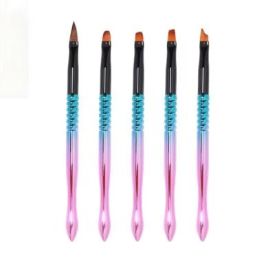 Imagem de Conjunto de 5 pincéis galvanizados para arte de unhas com alças de haste de precisão para design detalhado e criativo de salão doméstico