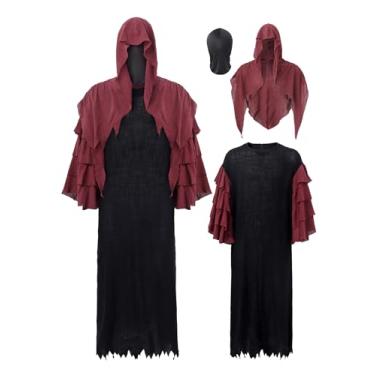 Imagem de Koalswm Capa de Halloween Grim Reaper Capa Medieval Renascentista Cosplay Fantasia para Adulto (C, Grande)