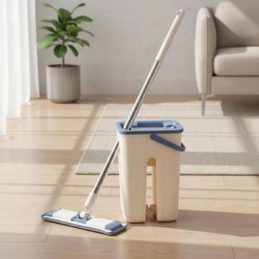 Imagem de Rodo Flat Mop Balde Lava e Seca Com 1 Pano Microfibra Limpe Melhor Com