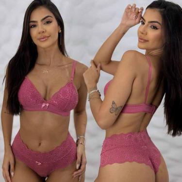 Imagem de Conjunto Lingerie Sem Bojo Sem Aro Rendado Calcinha Cintura Alta Sensu