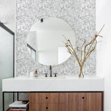 Imagem de Papel de Parede Floral Rosas Modern Preto - TACOLADO PAPEL DE PAREDE, 