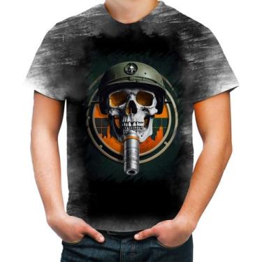 Imagem de Camiseta Desgaste Caveira Militar Logo Guerra 3 - Kasubeck Store®, INF