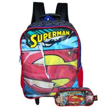 Imagem de Kit Mochila De Rodinhas Superman Com Estojo Infantil Escolar, Cinza