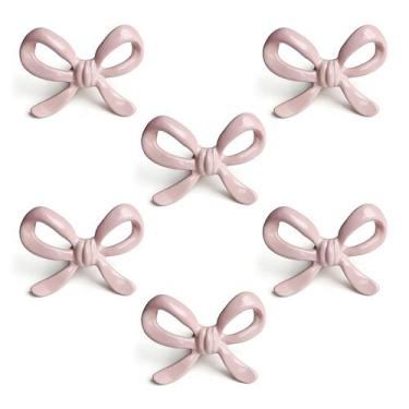 Imagem de Puxadores de Gaveta Laço Rosa em Metal 6 Funpop - Kit com 6 Unidades e