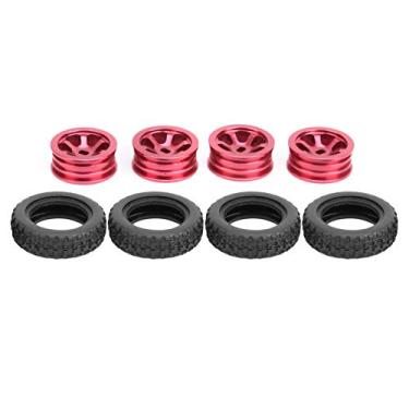 Imagem de VGEBY 4 peças de pneus RC, 1/28 pneu de borracha com conjunto de cubo de roda de metal acessórios de atualização compatíveis com carros de controle remoto WLtoys K989 (vermelho) brinquedos modelo