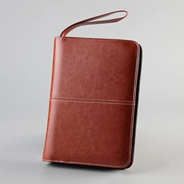Imagem de Caderno de viagem com zíper de negócios de capa mole papelaria planejador de couro PU caderno de recarga de papel interno, marrom