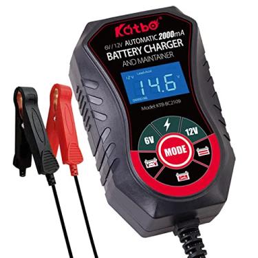 Imagem de KATBO Carregador de bateria, mantenedor de bateria de 2 amp, carregador de bateria de carro 6V 12V, carregador para bateria de carro, motocicletas, tratores de gramado, AGM marinho, gel, SLA, molhado