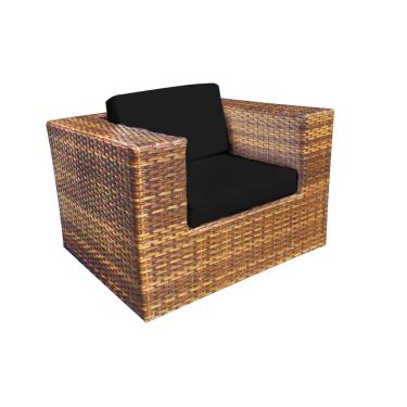 Imagem de Poltrona Quadrada em Junco Copacabana Almofada Preta - Imbuia