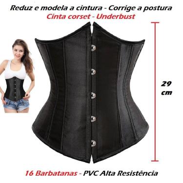 Imagem de Corset Corselet Cinta Modeladora Redutora Delineadora Underbust Acetinado Preto M91