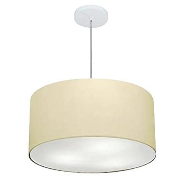 Imagem de Lustre Pendente Cilíndrico Cúpula Tecido 45x25 cm, Vivare Iluminação, Pendente4242 LA, Algodão Cru, Médio