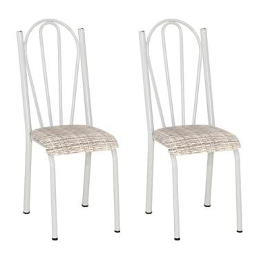 Imagem de Kit 2 Cadeiras de Cozinha Alasca Estampado Rattan Pés de Ferro Branco - Pallazio