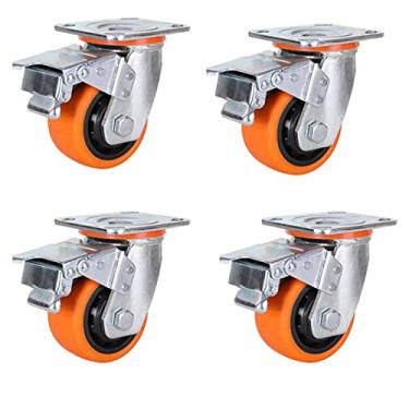 Imagem de Rodas giratórias de borracha rodízios de freio rodízios fixos, borracha de poliuretano durável antiderrapante 10.2 cm 12.7 cm 15.2 cm 20.3 cm para carrinhos, máquinas e equipamentos (cor: C, tamanho: