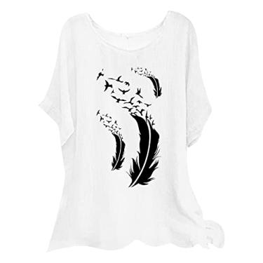 Imagem de Blusas femininas modernas de manga curta tamanho grande Y2K estampadas para sair, blusas casuais de verão, camisetas soltas, túnica atlética, Branco, M