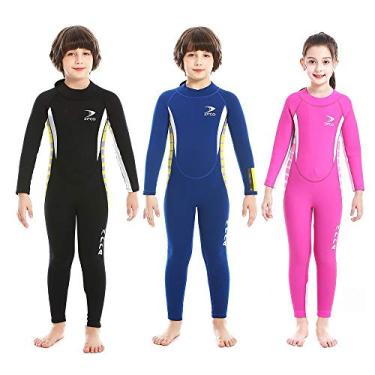 Imagem de Roupa de mergulho infantil de neoprene de 2,5 mm, maiô inteiro para meninos e meninas, traje de mergulho infantil com zíper traseiro para natação, mergulho, snorkeling e outros esportes aquáticos