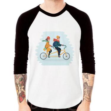 Imagem de Camiseta Raglan Casal  Bicicleta Manga 3/4 - Foca Na Moda